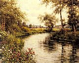 Flowers in Bloom by a River by Louis Aston Knight